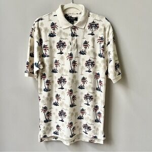 Vintage Polo Shirt Men's Small Palm Trees Patriotic Cream Red White Blue America